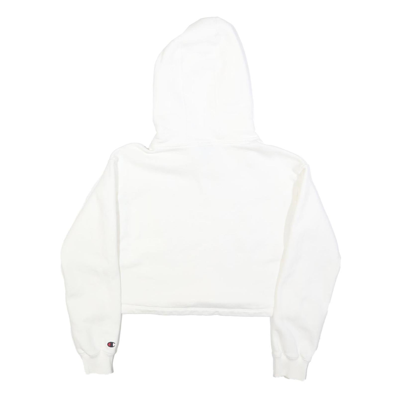 CHAMPION Womens White Crop Hoodie M Cotton Blend Pullover Logo Sweatshirt