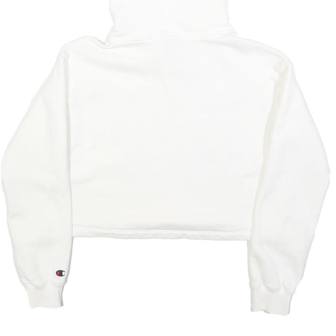 CHAMPION Womens White Crop Hoodie M Cotton Blend Pullover Logo Sweatshirt