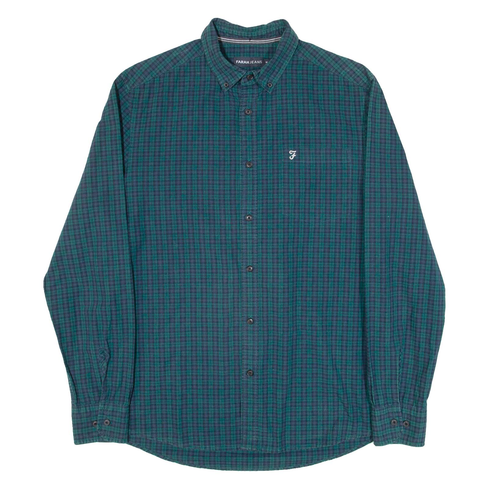 FARAH Modern Fit Mens Shirt Green Check Long Sleeve M