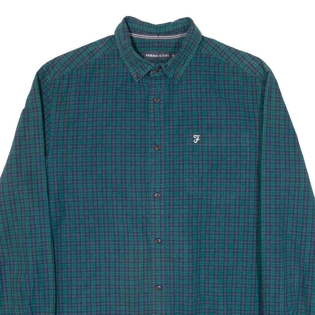 FARAH Modern Fit Mens Shirt Green Check Long Sleeve M