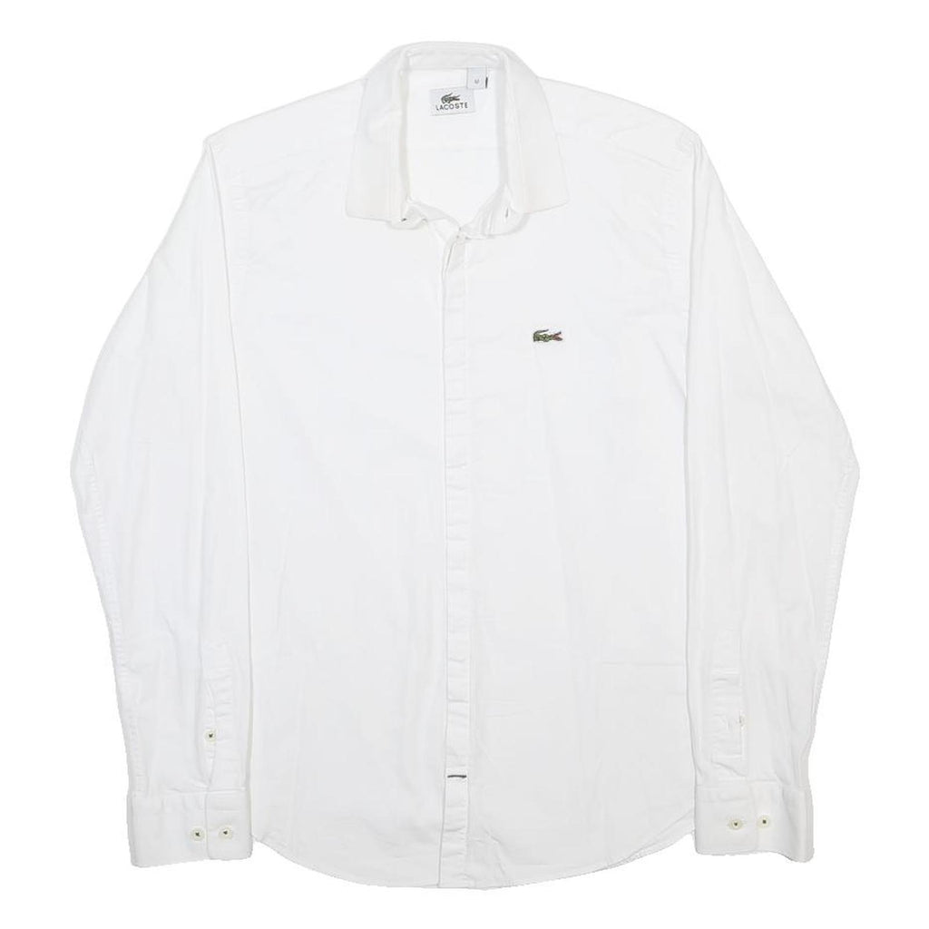LACOSTE Mens White Plain Shirt M Long Sleeve Cotton Blend Classic Fit