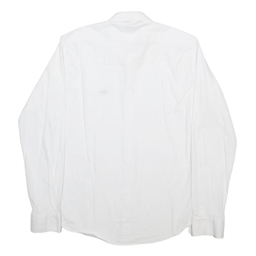 LACOSTE Mens White Plain Shirt M Long Sleeve Cotton Blend Classic Fit