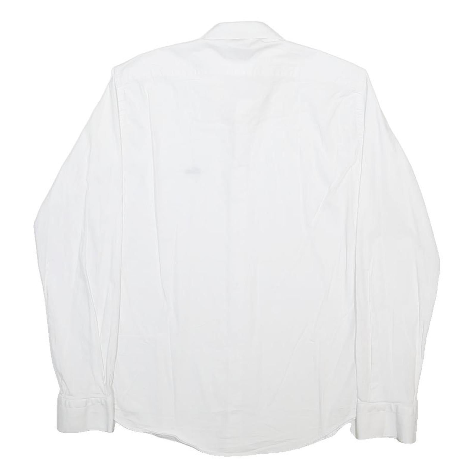 LACOSTE Mens White Plain Shirt M Long Sleeve Cotton Blend Classic Fit