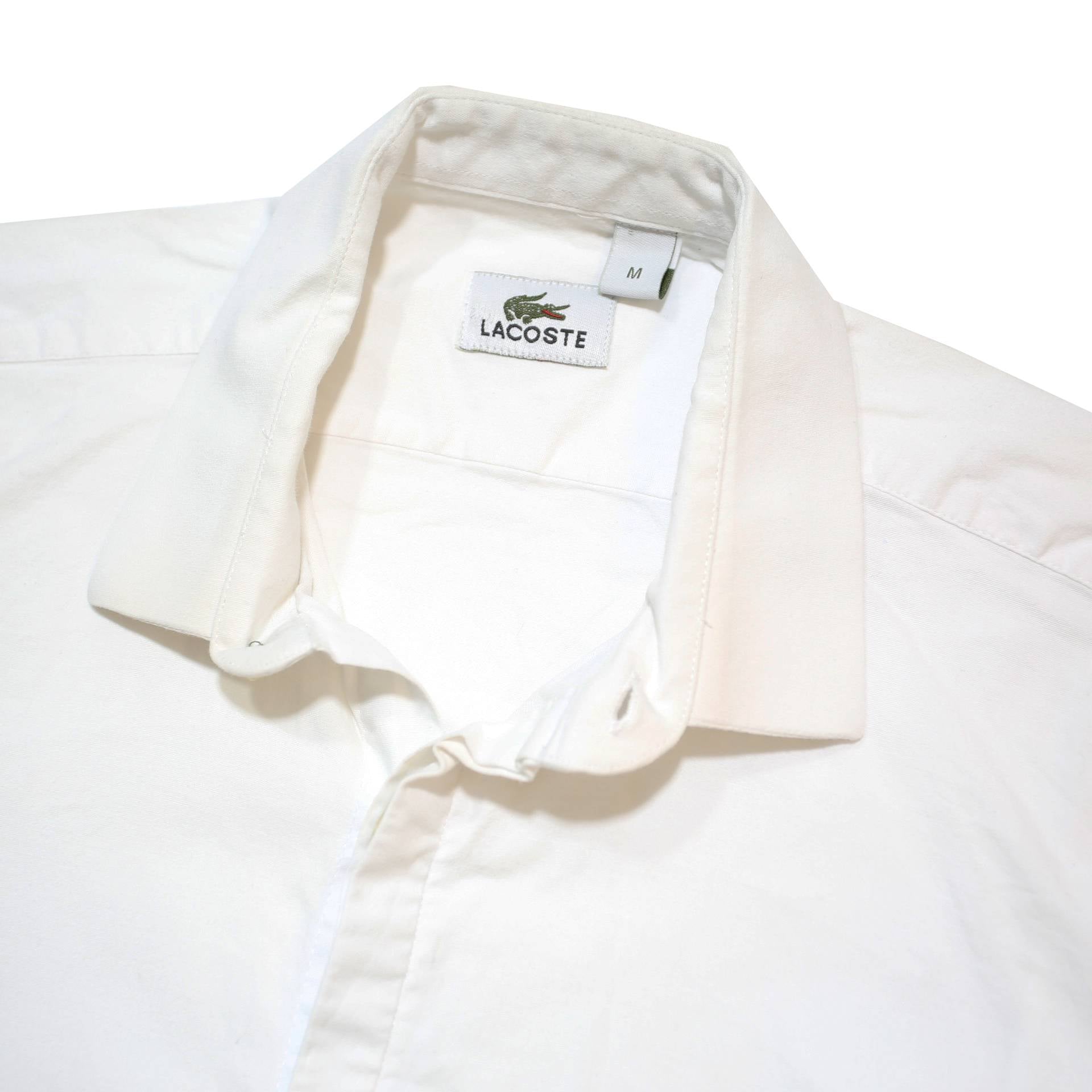 LACOSTE Mens White Plain Shirt M Long Sleeve Cotton Blend Classic Fit