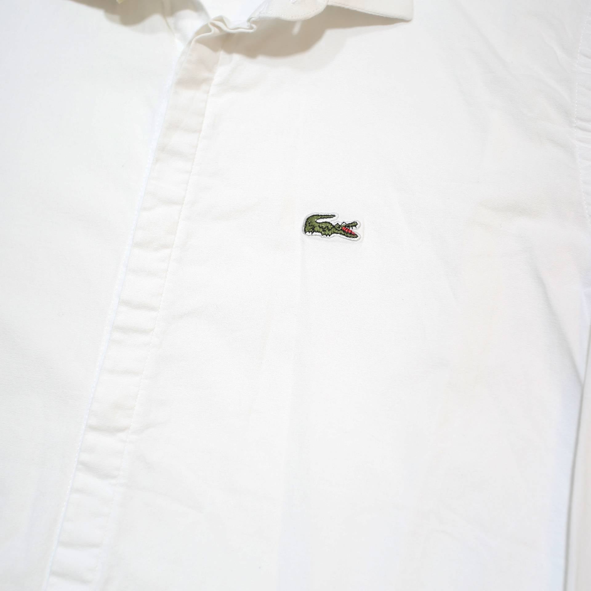 LACOSTE Mens White Plain Shirt M Long Sleeve Cotton Blend Classic Fit