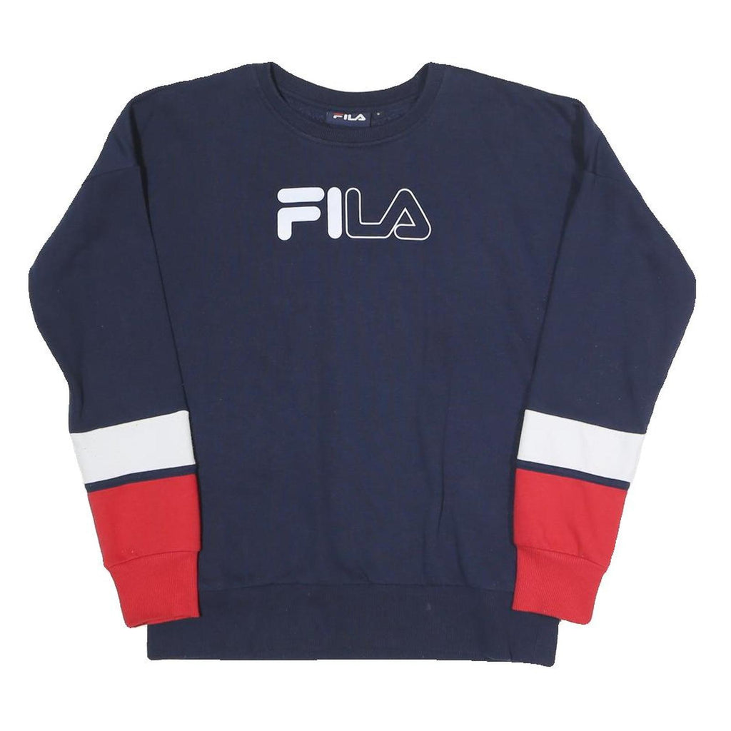FILA Womens Navy Blue & Red Cotton Blend Crew Neck S Sweatshirt