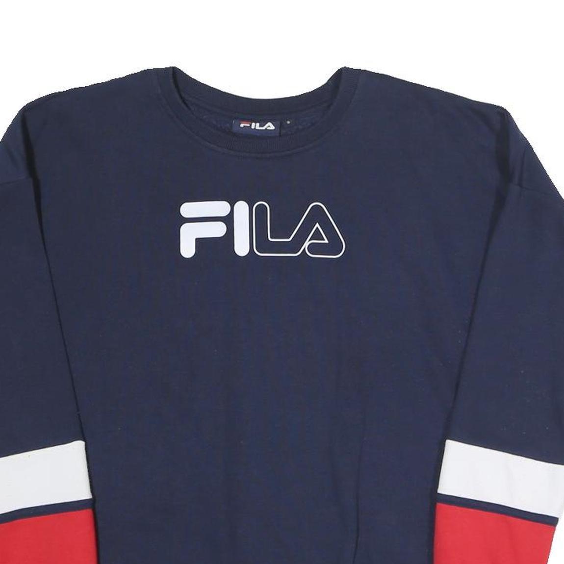 FILA Womens Navy Blue & Red Cotton Blend Crew Neck S Sweatshirt
