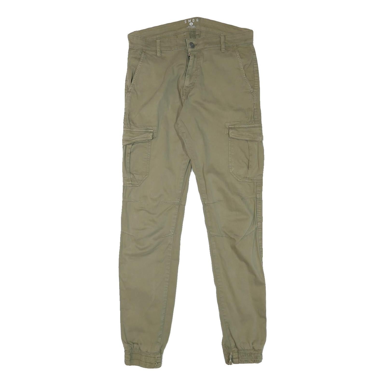 SMOG Mens Beige Slim Skinny Cotton Blend Woven Trousers W30 L32 Casual Utility