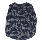 FAT FACE Womens Navy Blue Printed Long Sleeve Round Neck Top UK 12 Cotton Blend