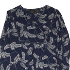 FAT FACE Womens Navy Blue Printed Long Sleeve Round Neck Top UK 12 Cotton Blend