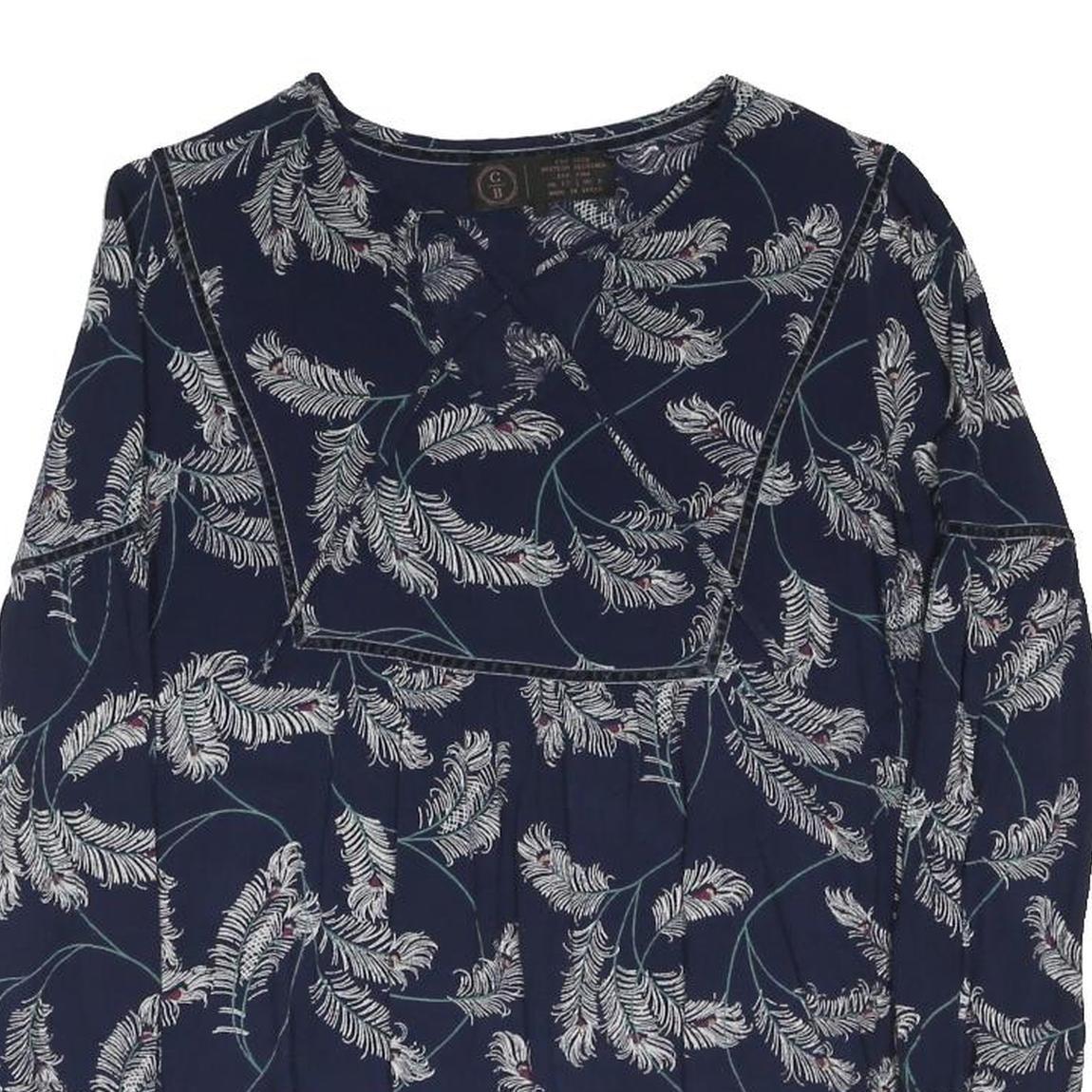 FAT FACE Womens Navy Blue Printed Long Sleeve Round Neck Top UK 12 Cotton Blend