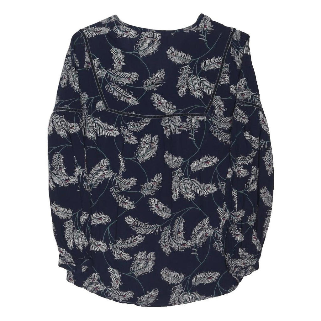 FAT FACE Womens Navy Blue Printed Long Sleeve Round Neck Top UK 12 Cotton Blend