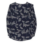 FAT FACE Womens Navy Blue Printed Long Sleeve Round Neck Top UK 12 Cotton Blend