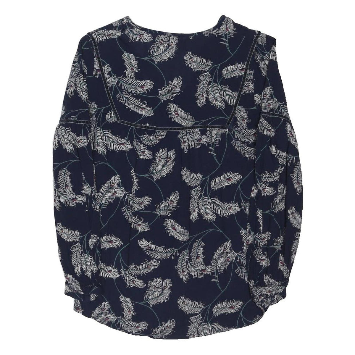 FAT FACE Womens Navy Blue Printed Long Sleeve Round Neck Top UK 12 Cotton Blend