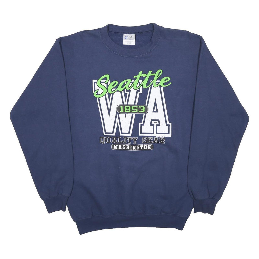 PORT & COMPANY Mens Navy Blue Seattle WA Crew Neck S Cotton Blend Sweatshirt
