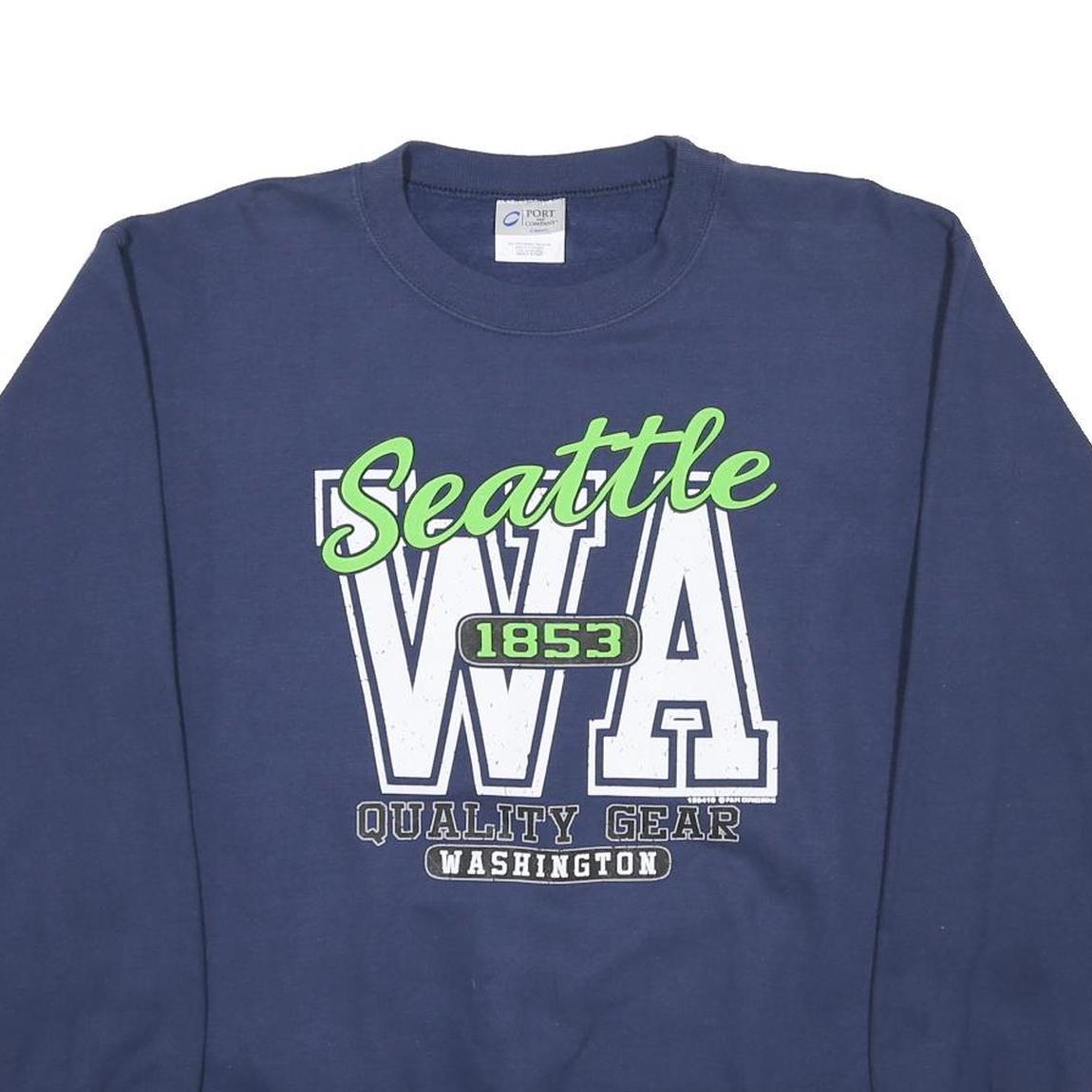 PORT & COMPANY Mens Navy Blue Seattle WA Crew Neck S Cotton Blend Sweatshirt
