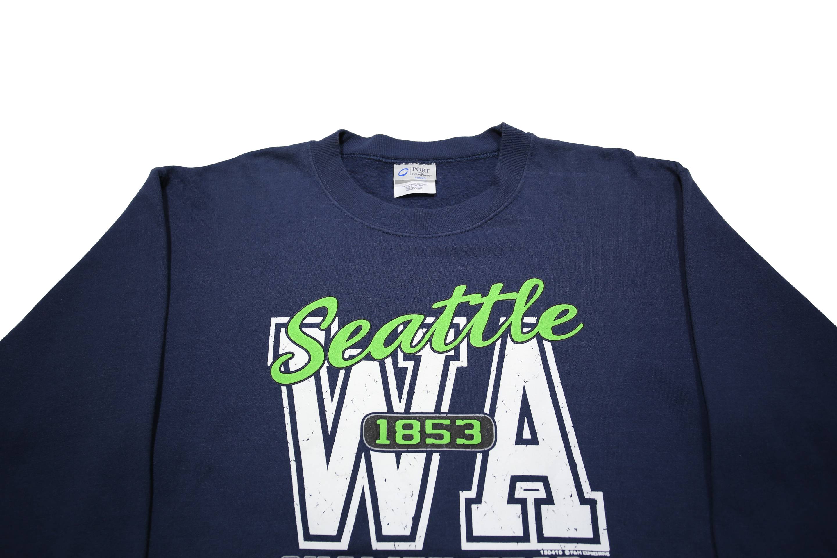 PORT & COMPANY Mens Navy Blue Seattle WA Crew Neck S Cotton Blend Sweatshirt