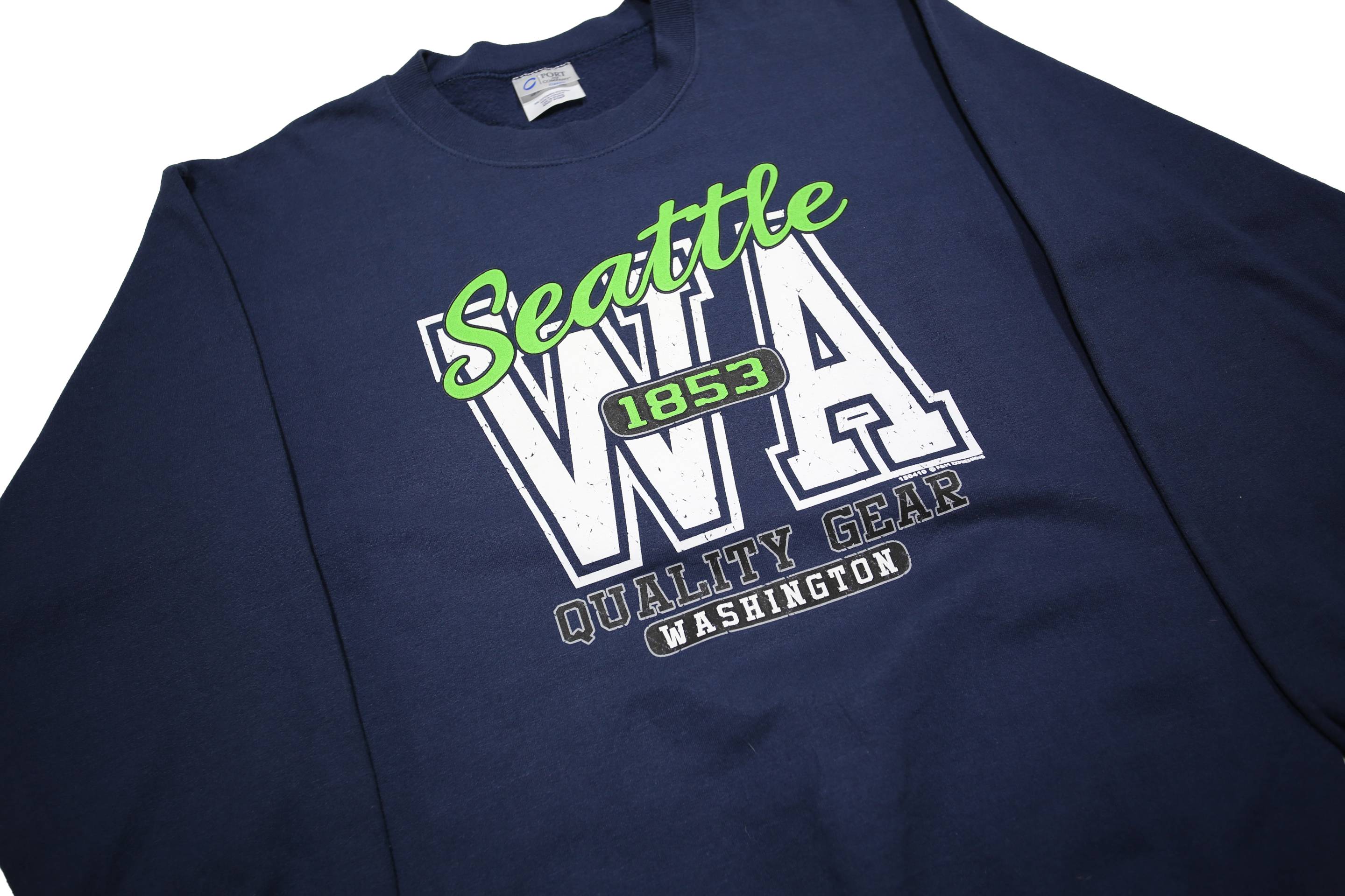 PORT & COMPANY Mens Navy Blue Seattle WA Crew Neck S Cotton Blend Sweatshirt