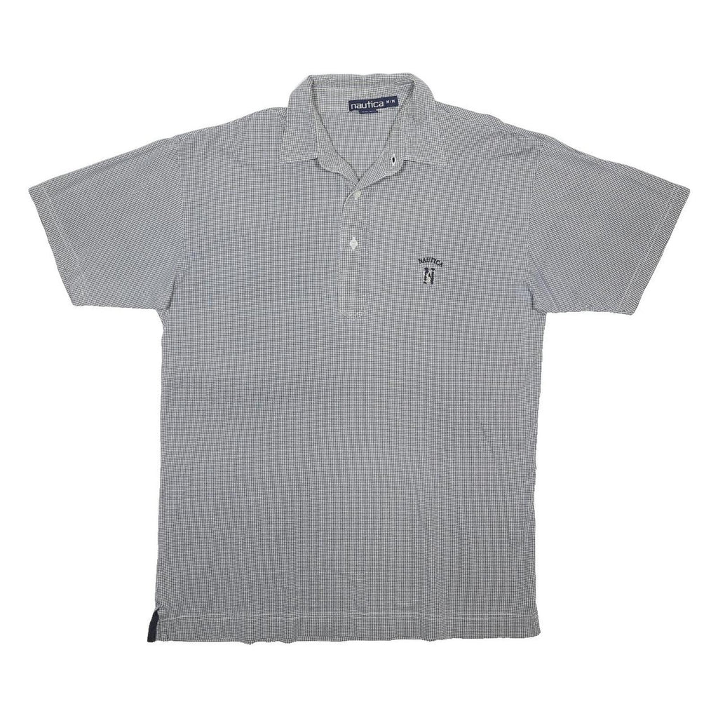 NAUTICA Mens Blue & White Checked Short Sleeve Polo Shirt M Cotton Casual