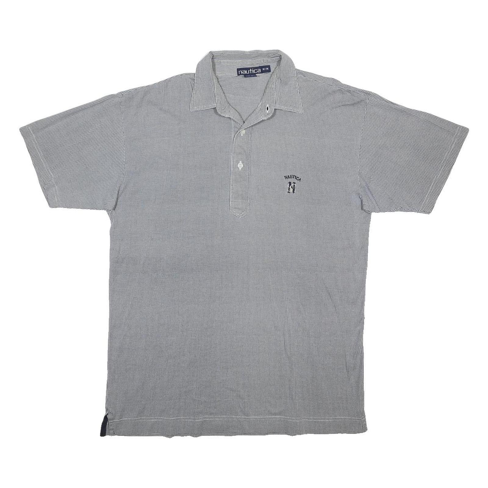 NAUTICA Mens Blue & White Checked Short Sleeve Polo Shirt M Cotton Casual