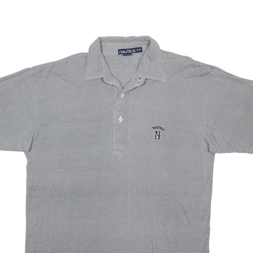 NAUTICA Mens Blue & White Checked Short Sleeve Polo Shirt M Cotton Casual