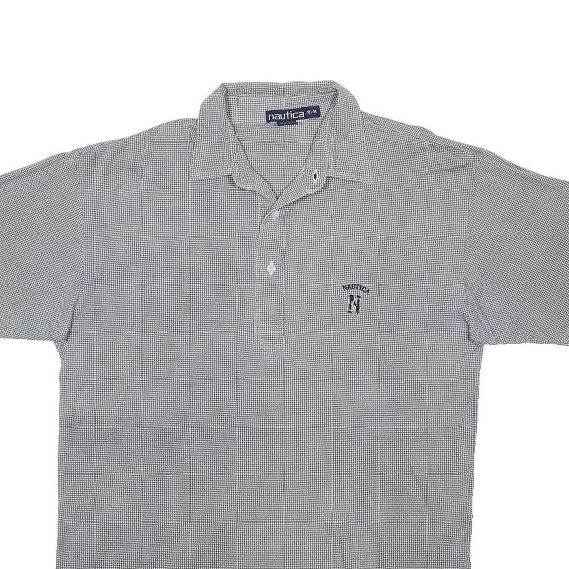 NAUTICA Mens Blue & White Checked Short Sleeve Polo Shirt M Cotton Casual