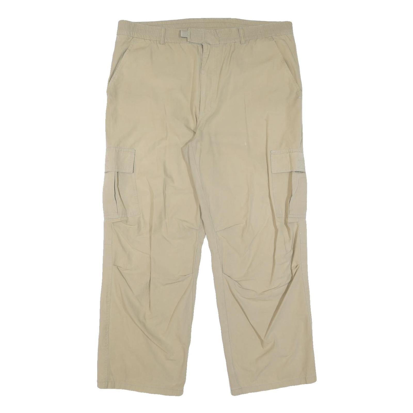 Mens Beige Polyester Blend Regular Fit Cargo Trousers W38 L28 Zip Closure