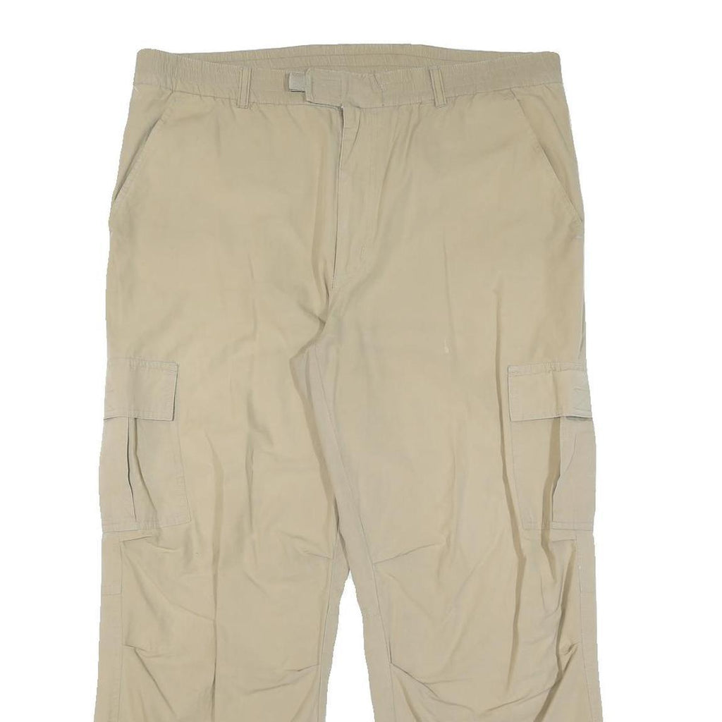 Mens Beige Polyester Blend Regular Fit Cargo Trousers W38 L28 Zip Closure