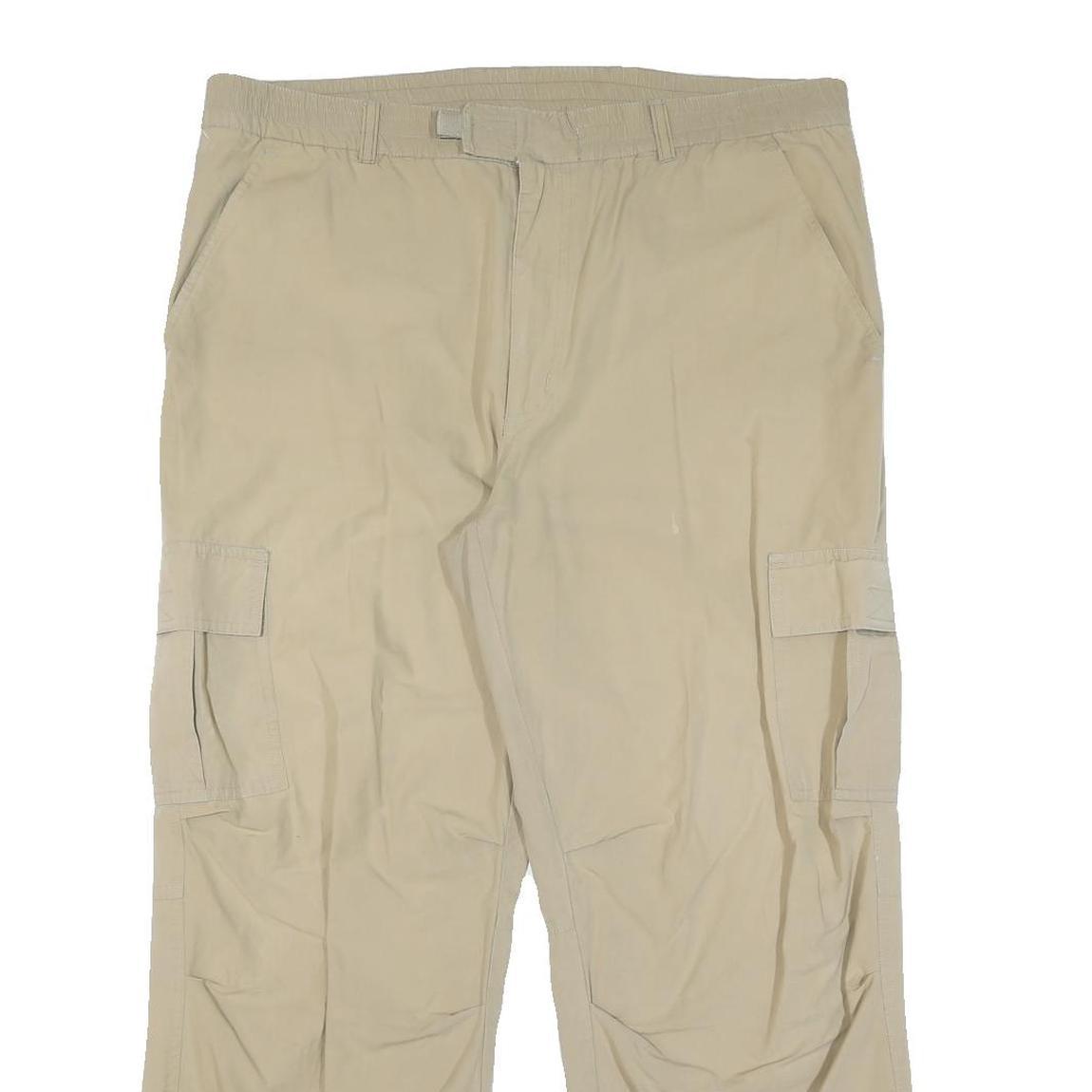 Mens Beige Polyester Blend Regular Fit Cargo Trousers W38 L28 Zip Closure