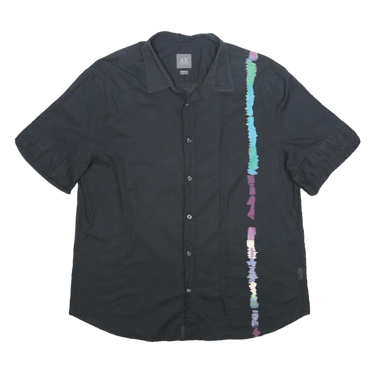 ARMANI EXCHANGE Mens Black Paint Stroke Print Shirt XL Casual Cotton Short