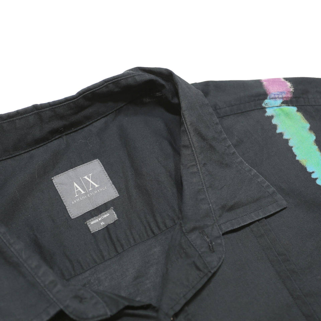 ARMANI EXCHANGE Mens Black Paint Stroke Print Shirt XL Casual Cotton Short