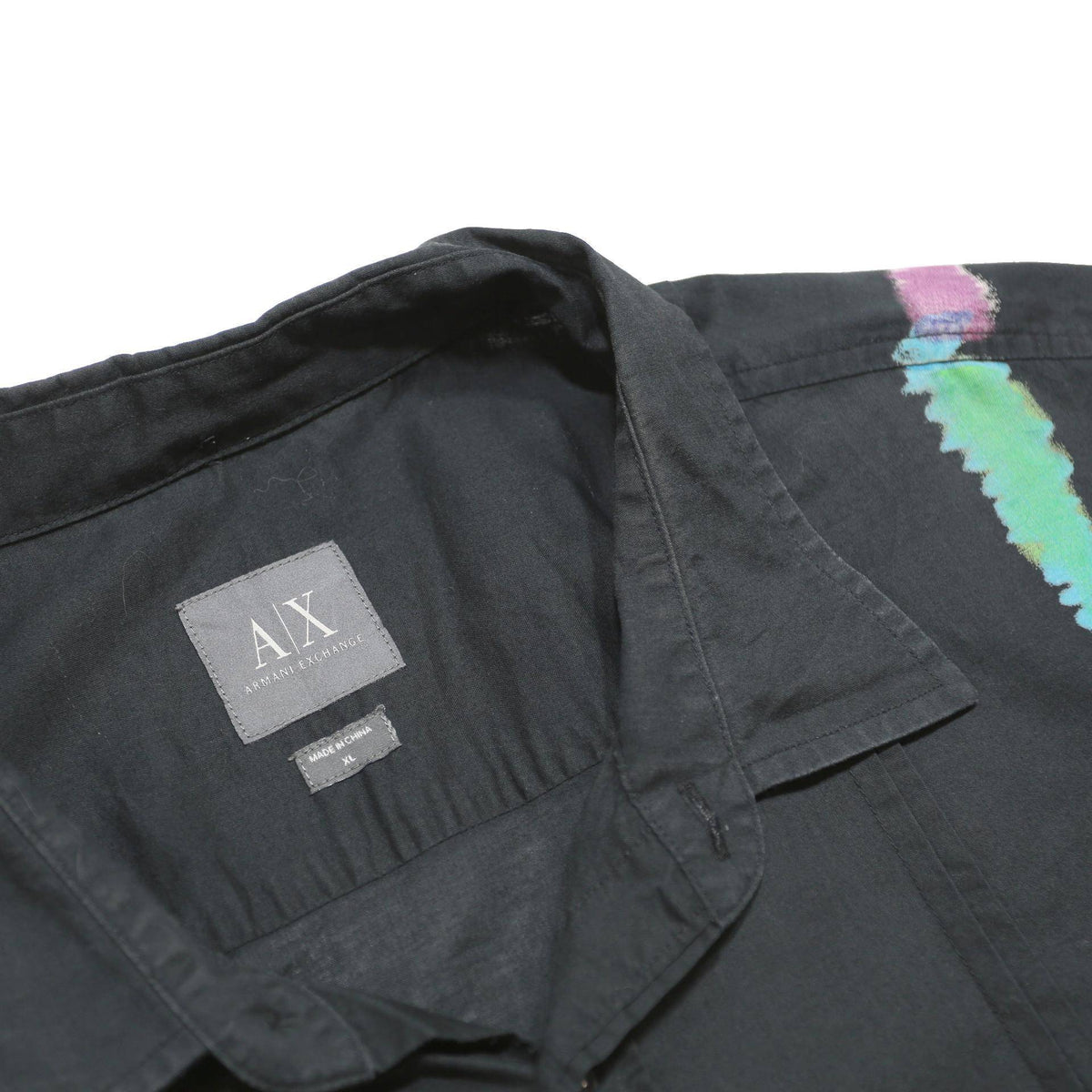 ARMANI EXCHANGE Mens Black Paint Stroke Print Shirt XL Casual Cotton Short