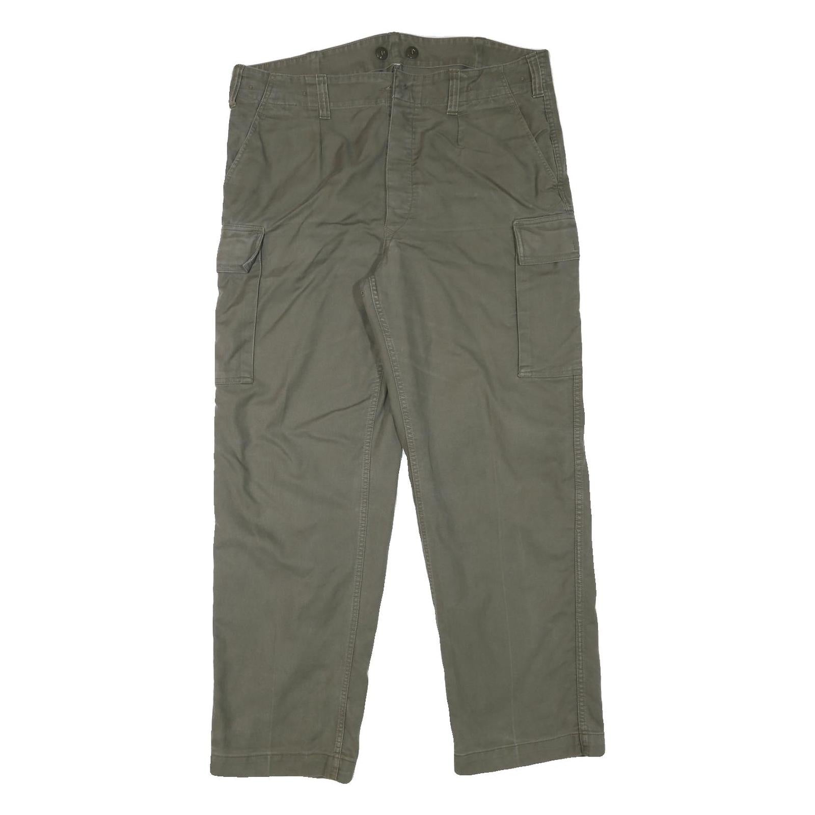 Mens Olive Relaxed Fit Cargo Trousers Cotton Blend W38 L30 Practical Zip Closure