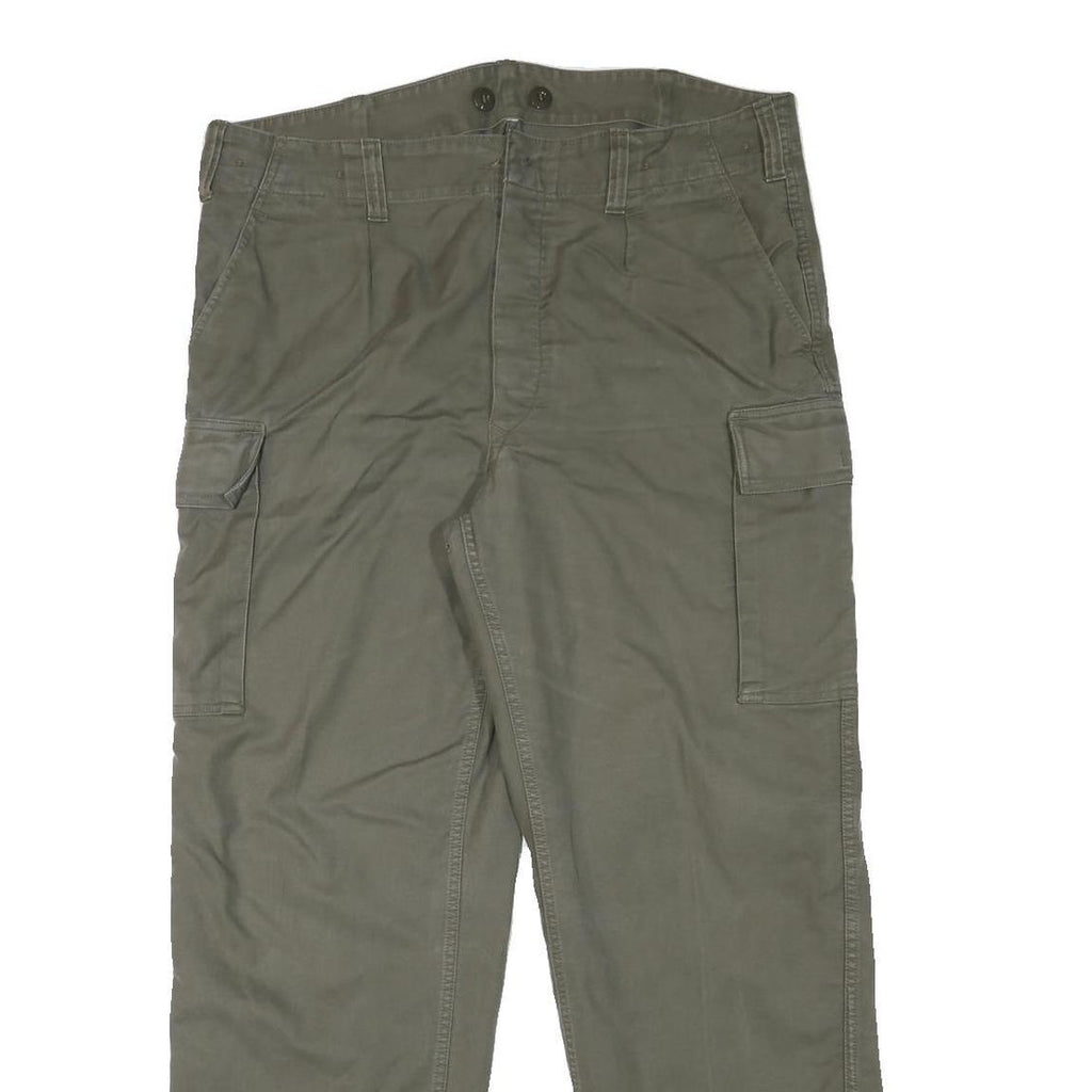 Mens Olive Relaxed Fit Cargo Trousers Cotton Blend W38 L30 Practical Zip Closure