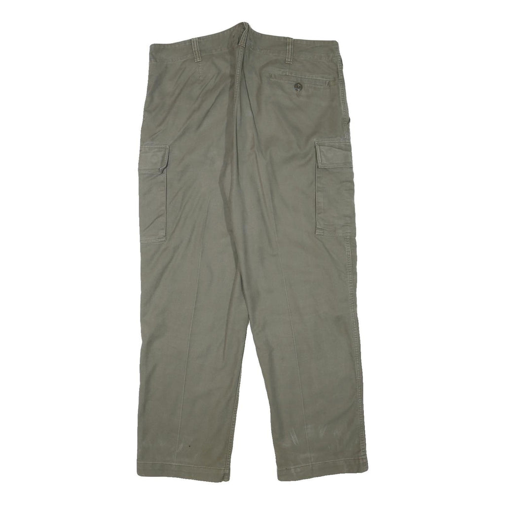 Mens Olive Relaxed Fit Cargo Trousers Cotton Blend W38 L30 Practical Zip Closure