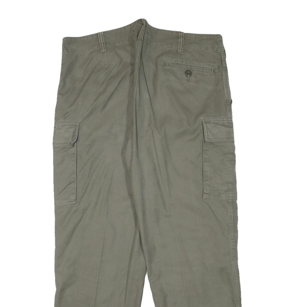 Mens Olive Relaxed Fit Cargo Trousers Cotton Blend W38 L30 Practical Zip Closure