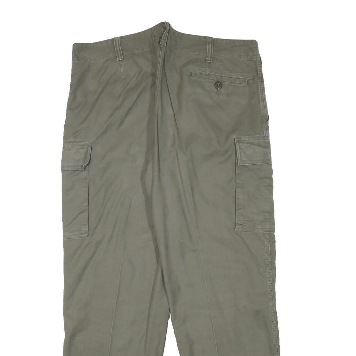 Mens Olive Relaxed Fit Cargo Trousers Cotton Blend W38 L30 Practical Zip Closure