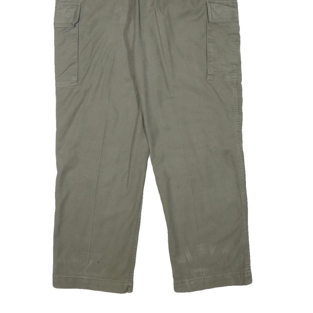 Mens Olive Relaxed Fit Cargo Trousers Cotton Blend W38 L30 Practical Zip Closure