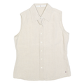 TOMMY HILFIGER Womens Beige Sleeveless Linen Shirt S Classic Casual Summer Top
