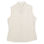 TOMMY HILFIGER Womens Beige Sleeveless Linen Shirt S Classic Casual Summer Top