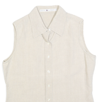 TOMMY HILFIGER Womens Beige Sleeveless Linen Shirt S Classic Casual Summer Top