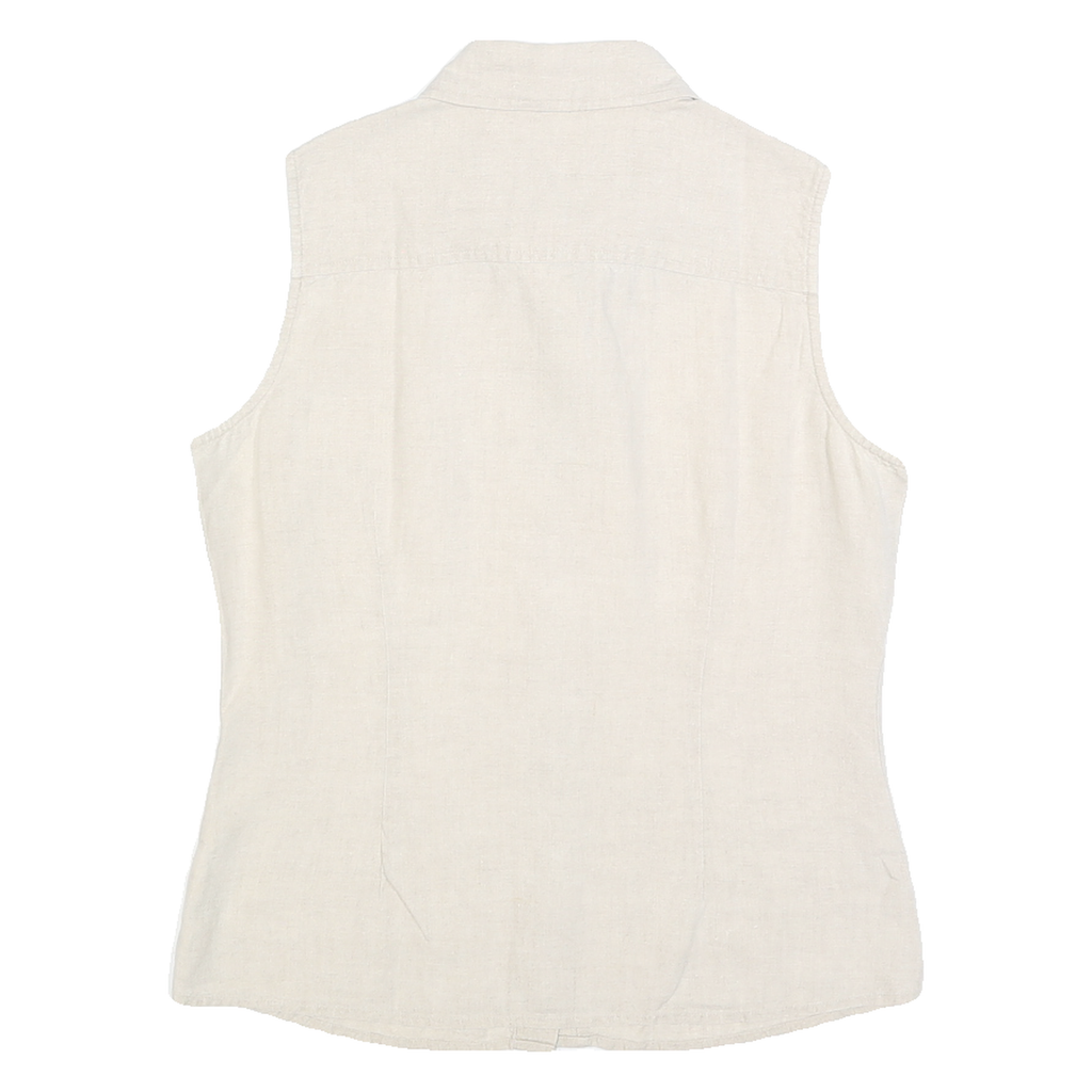 TOMMY HILFIGER Womens Beige Sleeveless Linen Shirt S Classic Casual Summer Top