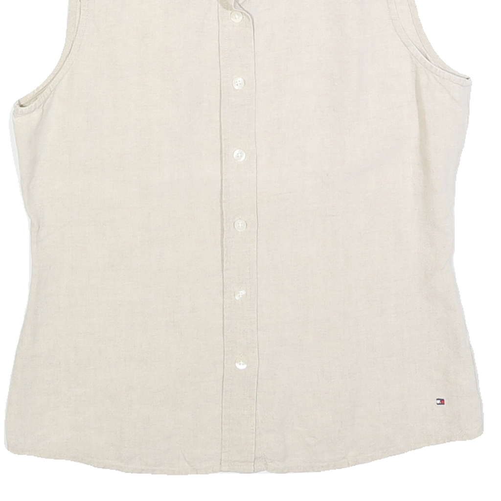 TOMMY HILFIGER Womens Beige Sleeveless Linen Shirt S Classic Casual Summer Top