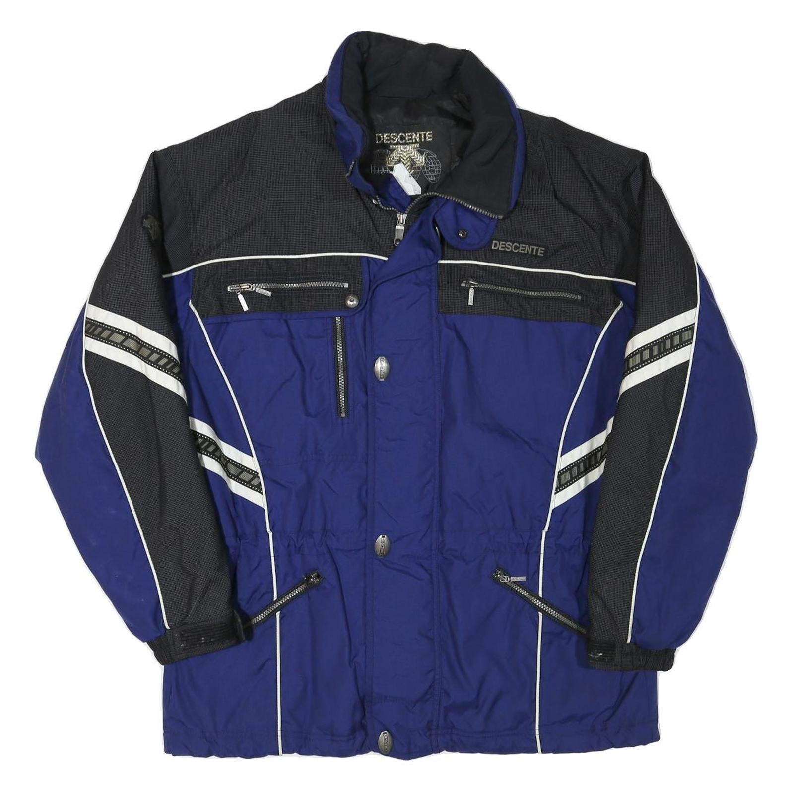 DESCENTE Womens Blue & Black Track Jacket XL Polyester Blend Zip Winter