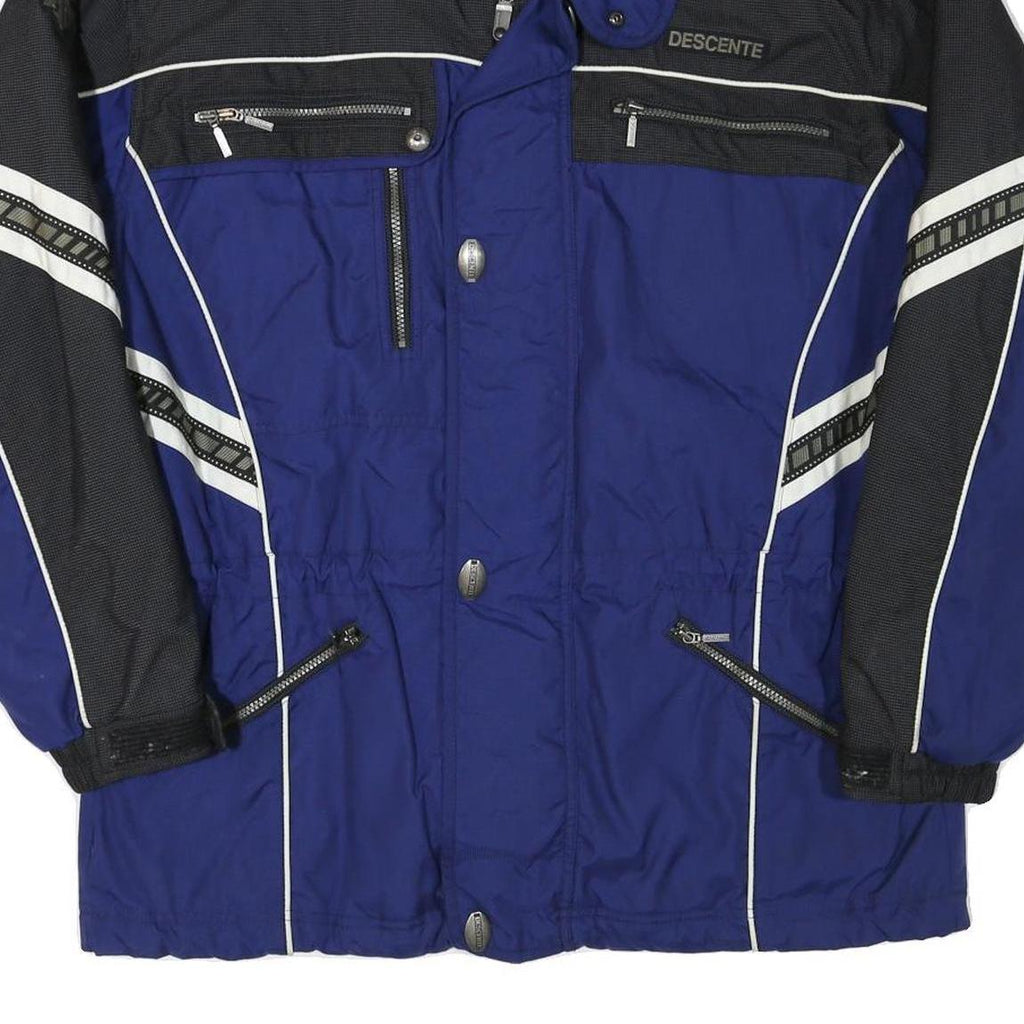 DESCENTE Womens Blue & Black Track Jacket XL Polyester Blend Zip Winter