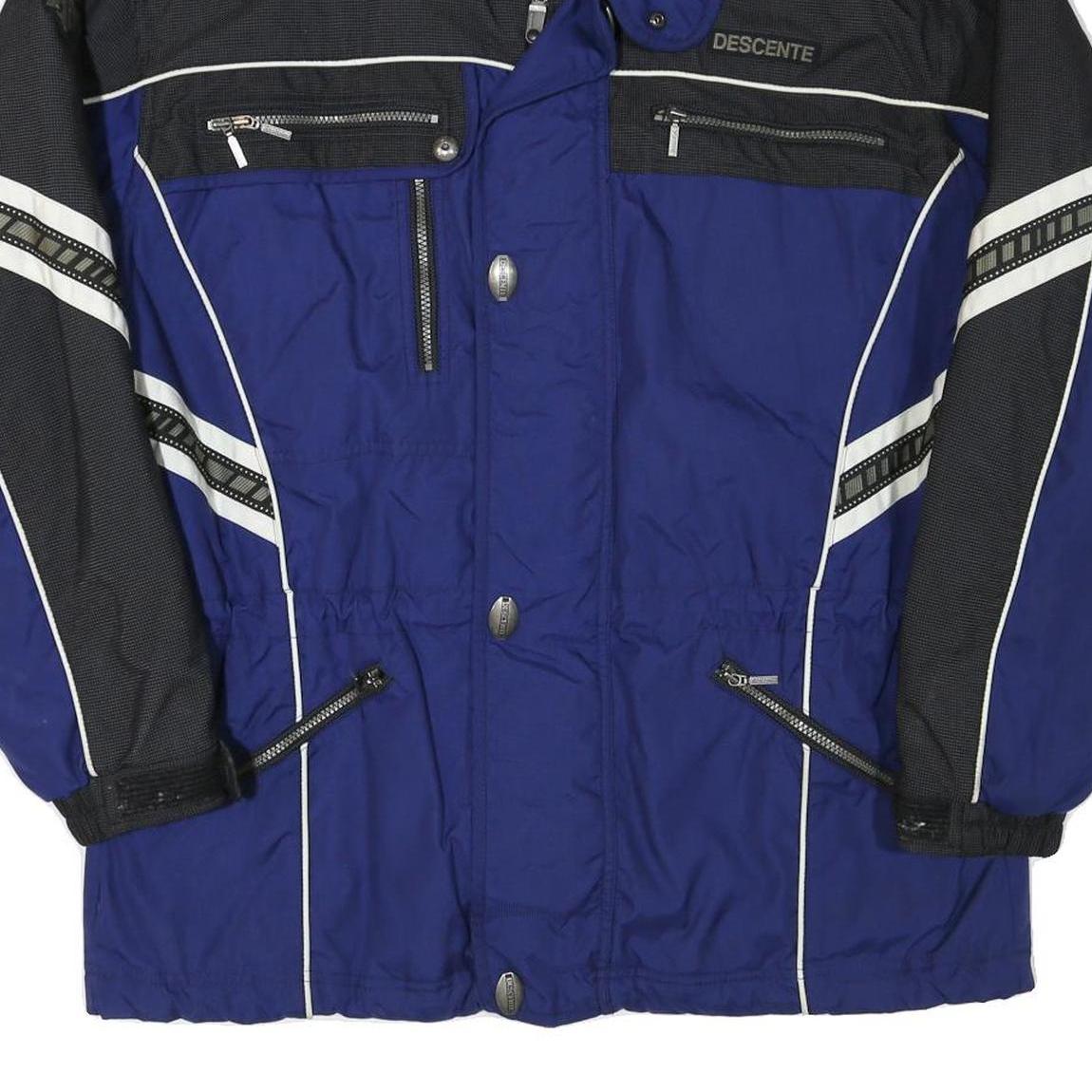 DESCENTE Womens Blue & Black Track Jacket XL Polyester Blend Zip Winter