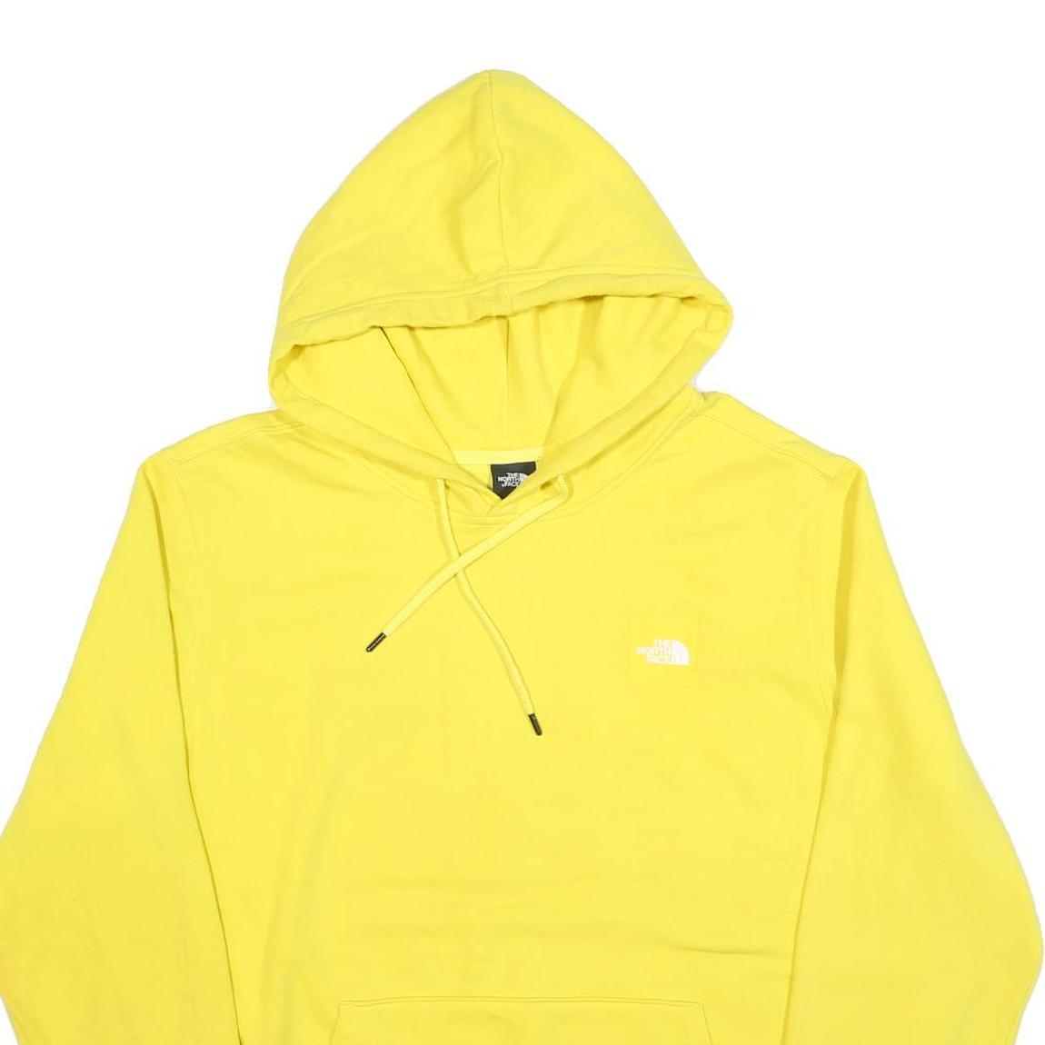 THE NORTH FACE Mens Yellow Hoodie L Cotton Blend Pullover Logo Print Casual Wear