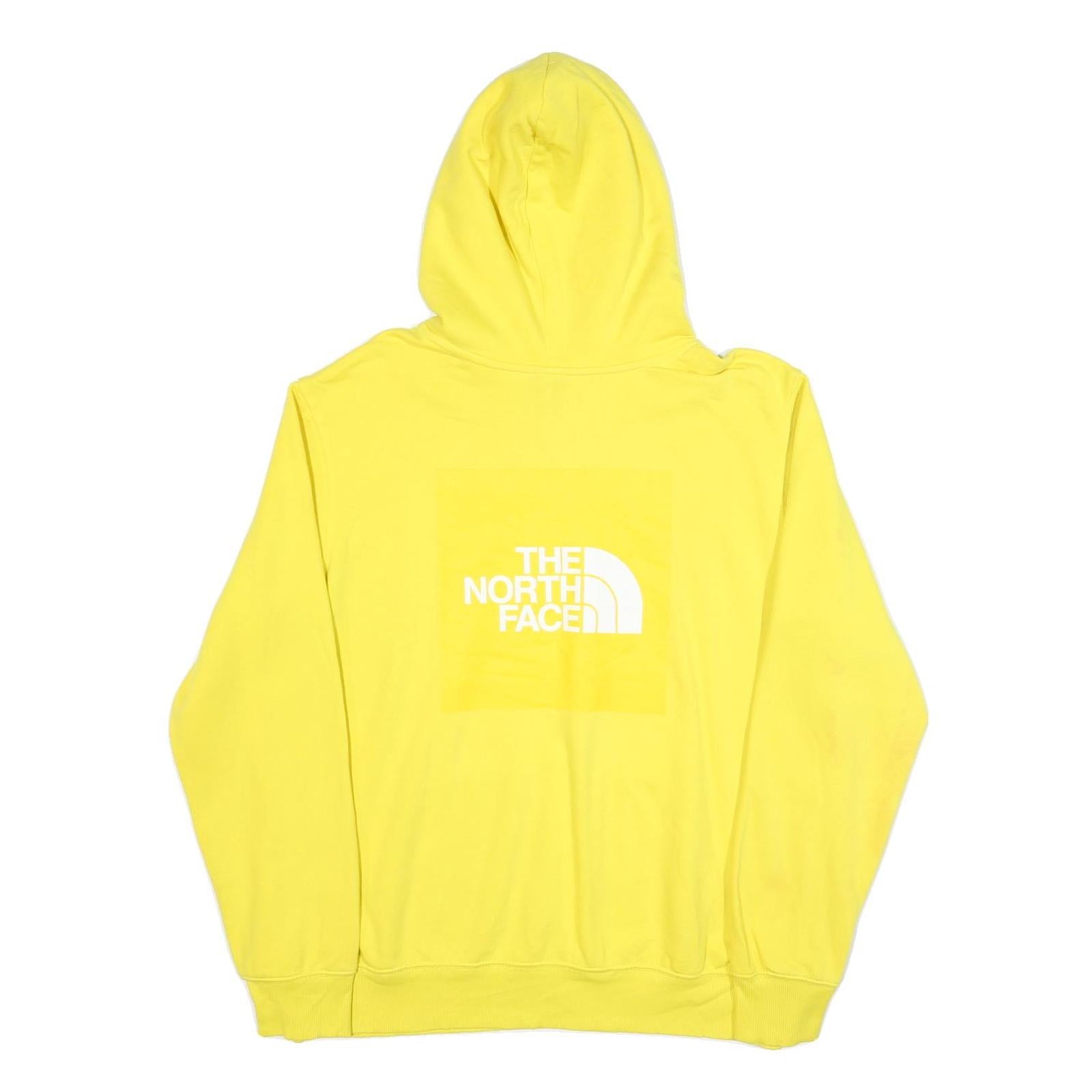 THE NORTH FACE Mens Yellow Hoodie L Cotton Blend Pullover Logo Print Casual Wear