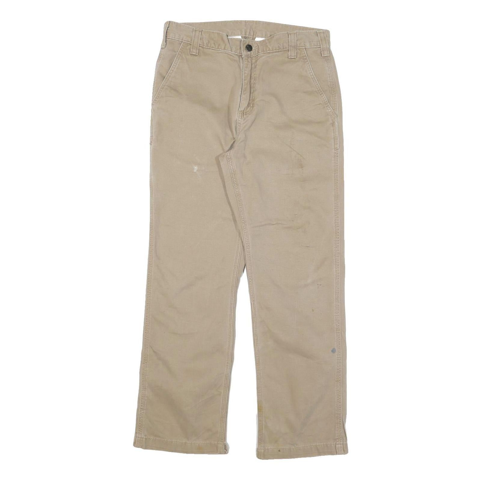 CARHARTT Mens Regular Beige Cotton Blend Zip Trousers W31 L30 Workwear Utility