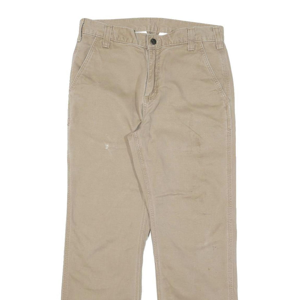 CARHARTT Mens Regular Beige Cotton Blend Zip Trousers W31 L30 Workwear Utility